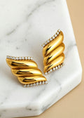 18K Gold-Plated Twisted Statement Earrings with Zircon Accents
