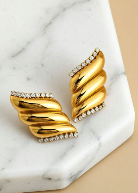 18K Gold-Plated Twisted Statement Earrings with Zircon Accents