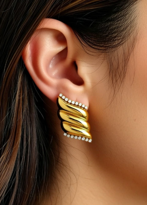 18K Gold-Plated Twisted Statement Earrings with Zircon Accents