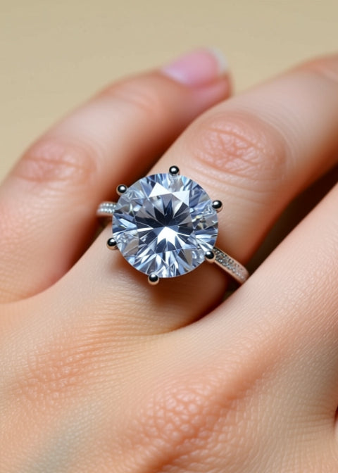 10 Carat Round Moissanite Statement Ring in Platinum-Plated .925 Sterling Silver