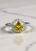1 Carat Yellow Moissanite Halo Ring in .925 Sterling Silver