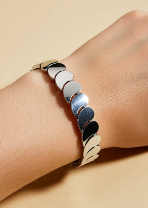 Gold-Plated Disc Link Stretch Bracelet in Titanium Steel