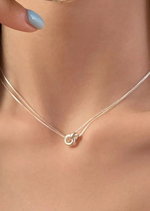 .925 Sterling Silver Double Chain Necklace with Interlocking Circle Pendant, 16–18 Inches