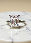 5 Carat Emerald-Cut Moissanite Solitaire Ring in Platinum-Plated .925 Sterling Silver