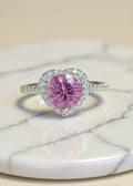 1 Carat Pink Heart-Cut Moissanite Halo Ring in Platinum-Plated 925 Sterling Silver