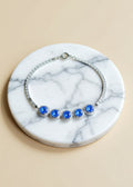 5 Carat Blue Moissanite Five-Stone Adjustable Bracelet in Platinum-Plated .925 Sterling Silver