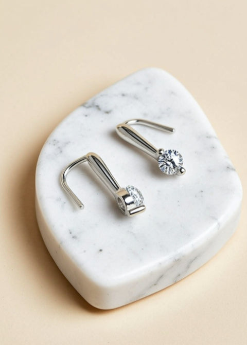 0.60 CT Round Moissanite Drop Earrings in 925 Sterling Silver, Silver or Rose Gold