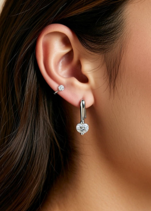 0.60 CT Round Moissanite Drop Earrings in 925 Sterling Silver, Silver or Rose Gold