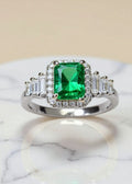 2 Carat Green Emerald-Cut Moissanite Halo Ring in Platinum-Plated .925 Sterling Silver