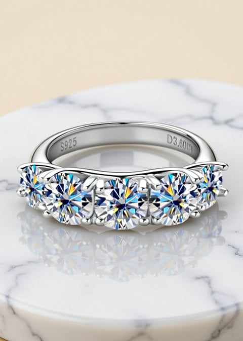 3.6 CT D Color VVS1 Moissanite Five-Stone Ring in .925 Sterling Silver