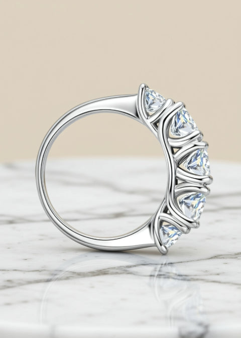 3.6 CT D Color VVS1 Moissanite Five-Stone Ring in .925 Sterling Silver