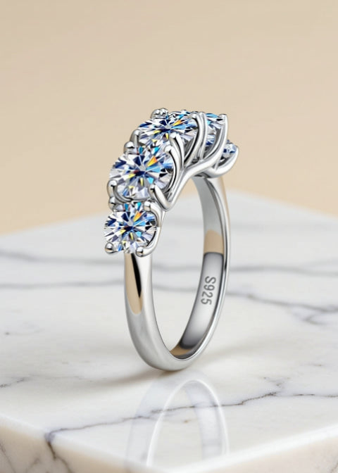 3.6 CT D Color VVS1 Moissanite Five-Stone Ring in .925 Sterling Silver