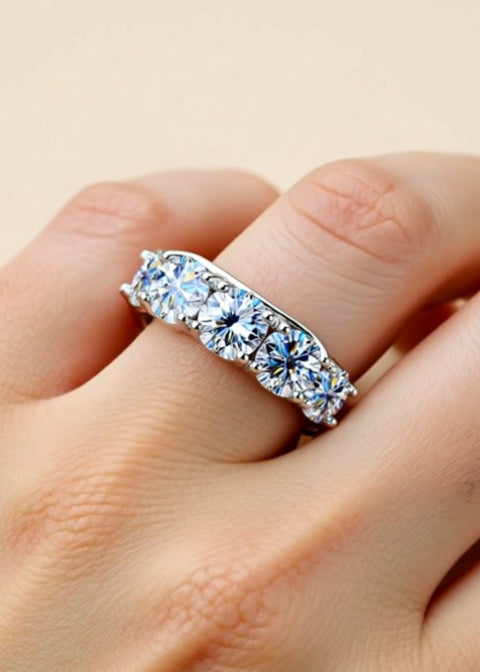 3.6 CT D Color VVS1 Moissanite Five-Stone Ring in .925 Sterling Silver