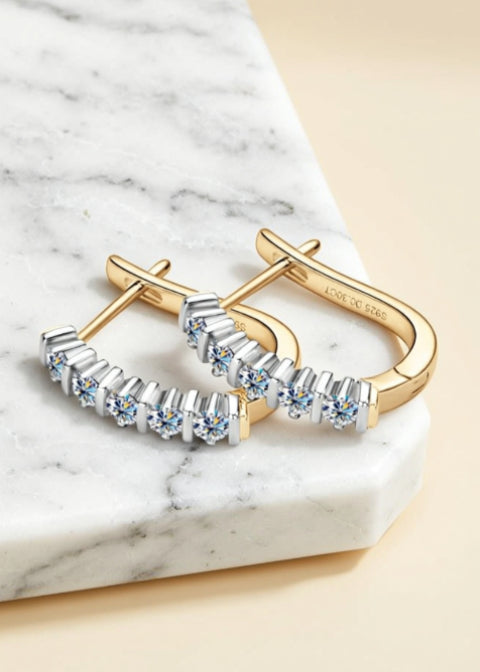 Minimalist Moissanite Huggie Hoop Earrings in .925 Sterling Silver, Gold or Silver