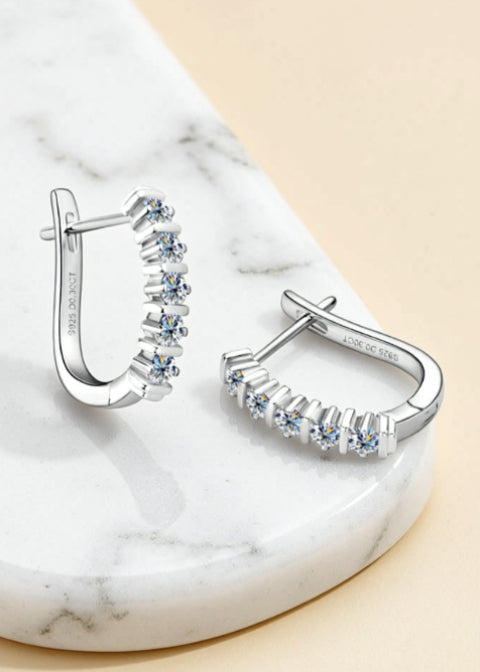 Minimalist Moissanite Huggie Hoop Earrings in .925 Sterling Silver, Gold or Silver