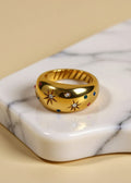 18K Gold-Plated Celestial Starburst Ring with Colorful Zircon Accents