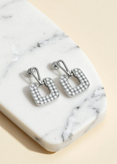 1.68 CT Moissanite Geometric Drop Earrings in .925 Sterling Silver, Gold or Silver