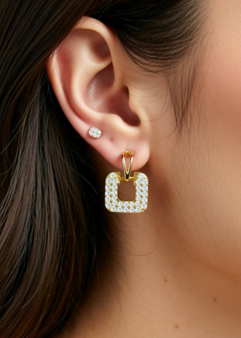 1.68 CT Moissanite Geometric Drop Earrings in .925 Sterling Silver, Gold or Silver