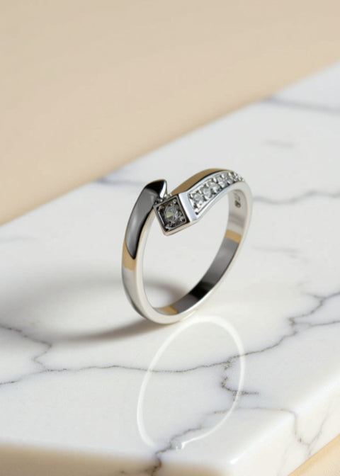 Adjustable Zircon Wrap Ring in Platinum-Plated .925 Sterling Silver
