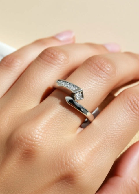 Adjustable Zircon Wrap Ring in Platinum-Plated .925 Sterling Silver