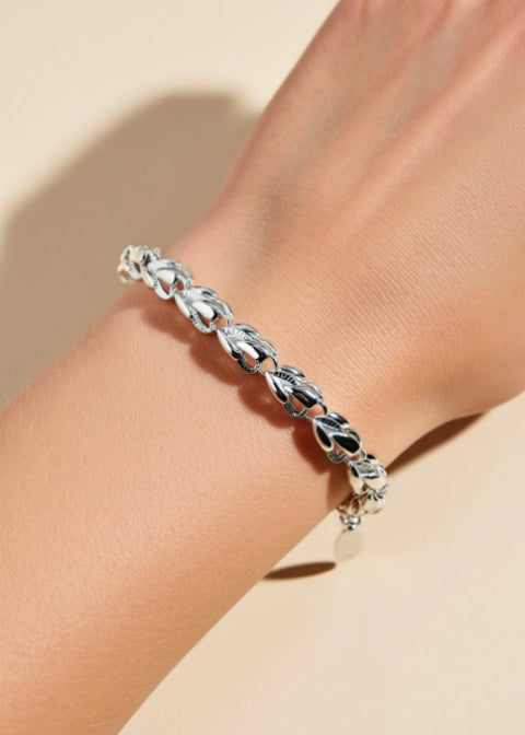 .925 Sterling Silver Leaf Link Bracelet with Adjustable Extension Chain