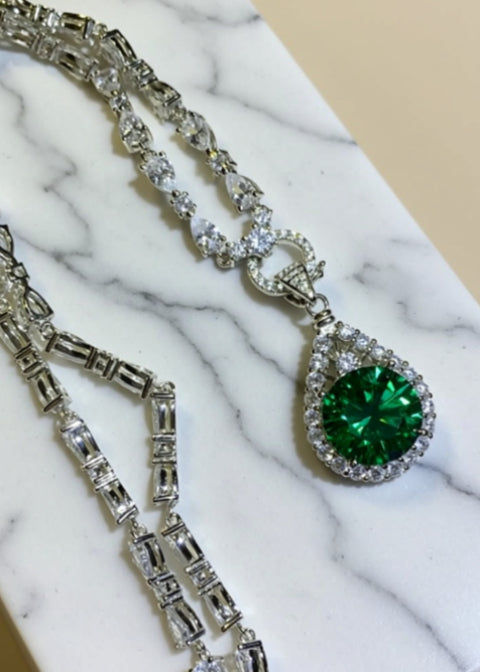 10 Carat Green Moissanite Halo Pendant Necklace in 925 Sterling Silver, 20.5 Inch