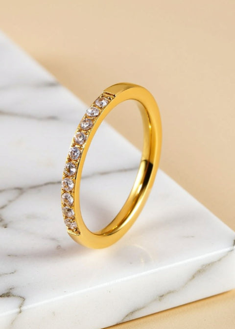 18K Gold-Plated Zircon Half-Eternity Band Ring in Titanium Steel