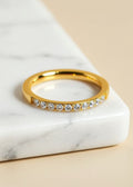 18K Gold-Plated Zircon Half-Eternity Band Ring in Titanium Steel