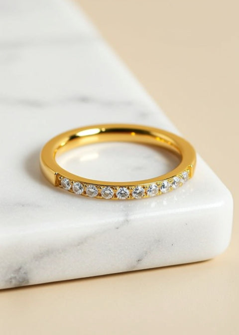 18K Gold-Plated Zircon Half-Eternity Band Ring in Titanium Steel