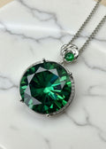 20 Carat Green Round-Cut Moissanite Pendant Necklace in .925 Sterling Silver, 18 Inch