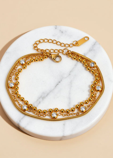 18K Gold-Plated Layered Zircon Bracelet in Stainless Steel