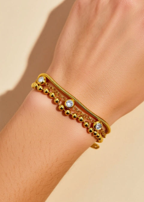 18K Gold-Plated Layered Zircon Bracelet in Stainless Steel