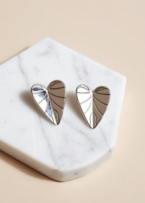 Sculpted Heart Stud Earrings in 18K Gold-Plated Stainless Steel, Gold or Silver
