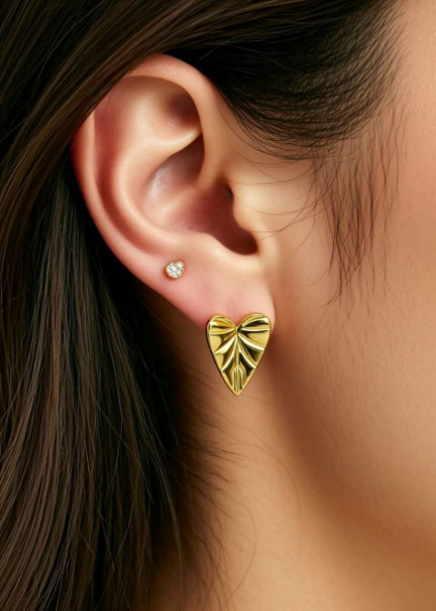 Sculpted Heart Stud Earrings in 18K Gold-Plated Stainless Steel, Gold or Silver