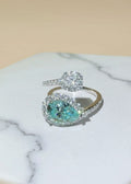 2 Carat Aqua Blue Moissanite Adjustable Double Halo Wrap Ring in .925 Sterling Silver