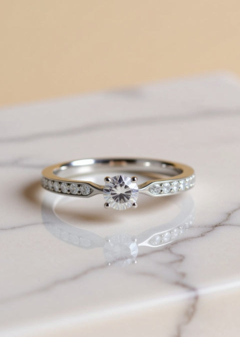 1 Carat Round Moissanite Adjustable Solitaire Ring in .925 Sterling Silver