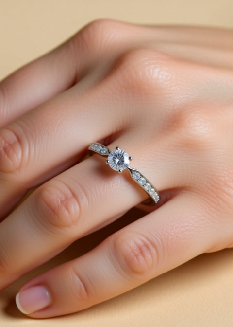 1 Carat Round Moissanite Adjustable Solitaire Ring in .925 Sterling Silver