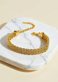 18K Gold Stainless Steel Multi-Row Mesh Chain Bracelet, Adjustable 7–9 Inch