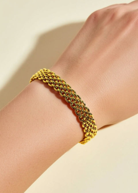 18K Gold Stainless Steel Multi-Row Mesh Chain Bracelet, Adjustable 7–9 Inch