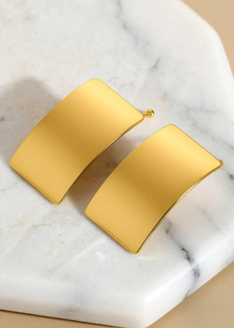 Geometric Curved Rectangle Statement Earrings in Stainless Steel, Gold or Silver