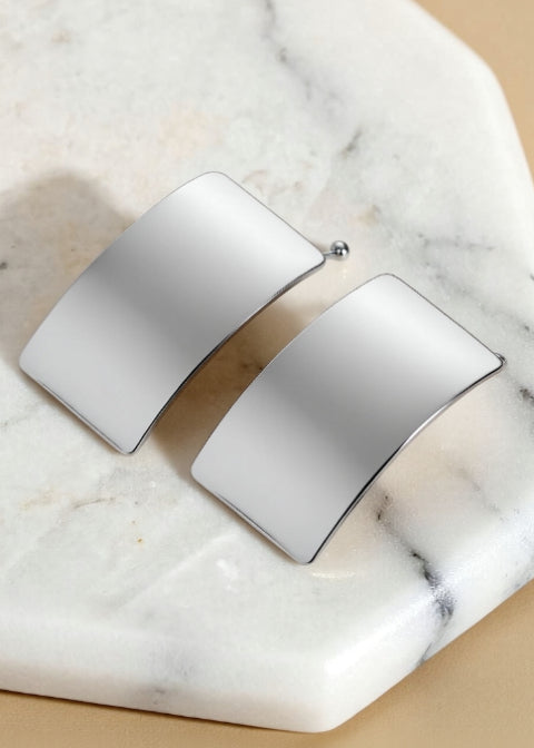 Geometric Curved Rectangle Statement Earrings in Stainless Steel, Gold or Silver