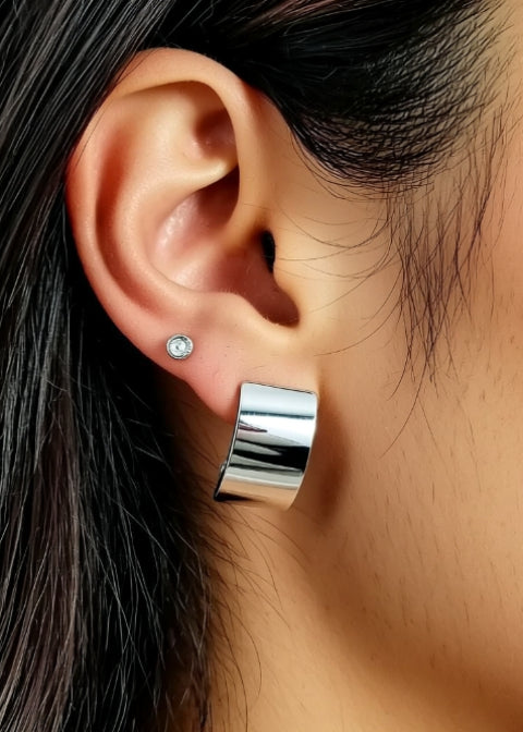 Geometric Curved Rectangle Statement Earrings in Stainless Steel, Gold or Silver