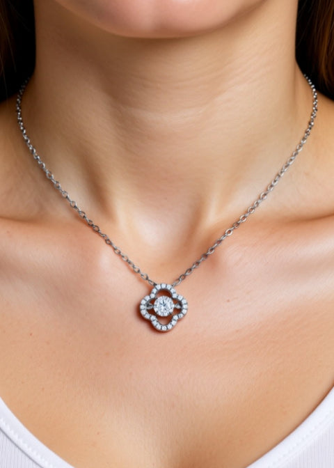 0.5 Carat Moissanite Clover Pendant Necklace in Platinum-Plated .925 Sterling Silver, 18 Inch