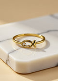 Gold-Plated Ichthys Fish Ring with Zircon in .925 Sterling Silver