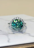 5 Carat Green Round-Cut Moissanite Halo Ring in Platinum-Plated .925 Sterling Silver