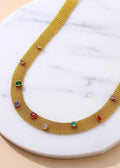 Multicolor Zircon Mesh Choker Necklace in 18K Gold-Plated Titanium Steel, Gold or Silver