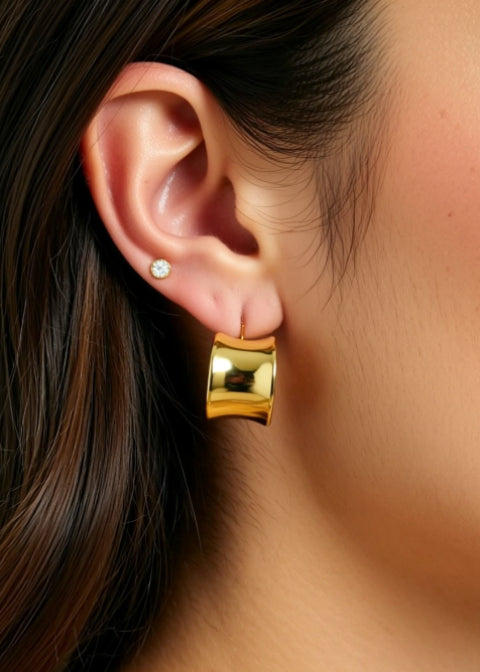 18K Gold-Plated Sculptural Hoop Earrings in Stainless Steel, 3 Styles