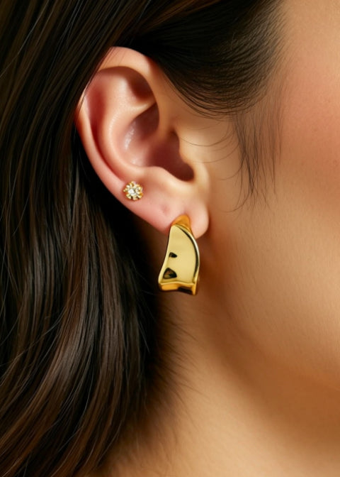 18K Gold-Plated Sculptural Hoop Earrings in Stainless Steel, 3 Styles