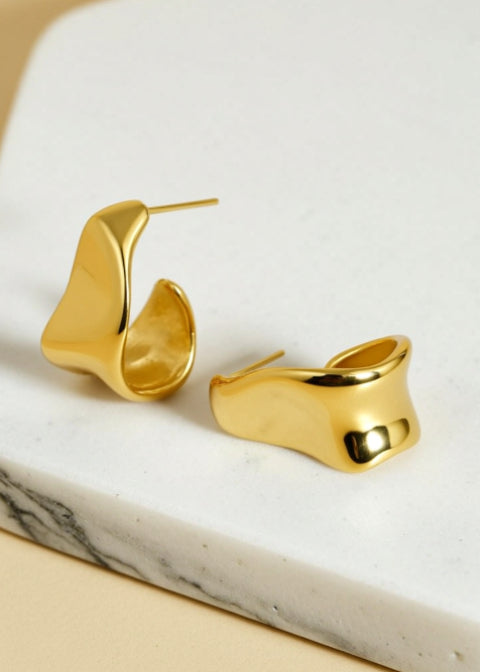 18K Gold-Plated Sculptural Hoop Earrings in Stainless Steel, 3 Styles