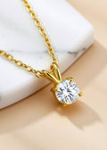 18K Gold-Plated Round Zircon Solitaire Pendant Necklace in Titanium Steel, 16–18 Inch